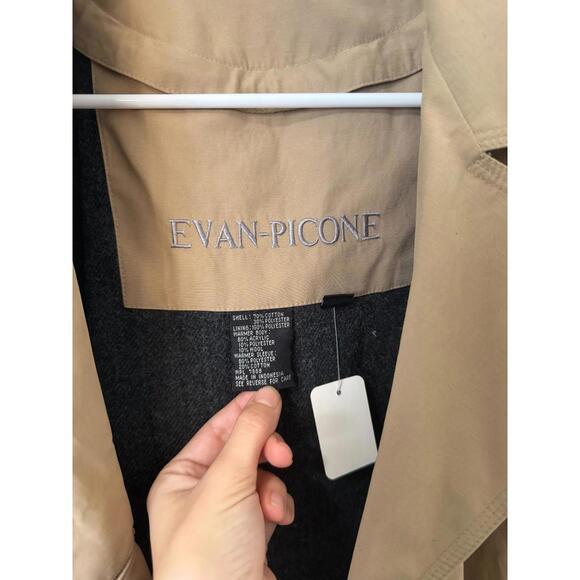 Evan-Picone Tan Trench Coat Petite 10 Long Classic Belted Wool Lined Jacket - Picture 6 of 6